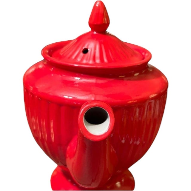 Mid 20th Century Vintage Hall Pottery Red Ribbed Tea Pot, Usa For Sale - Image 5 of 11