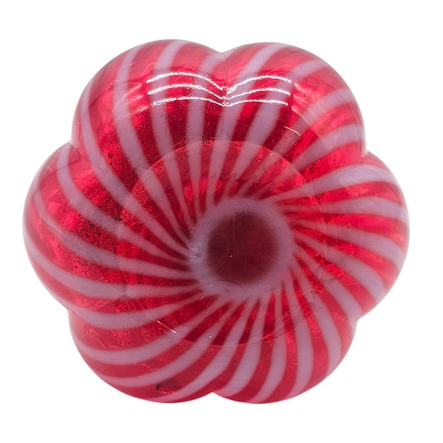 Red Fenton Cranberry & White Striped Optic Glass Barber Bottle Vase – Vintage Handblown Art For Sale - Image 8 of 8