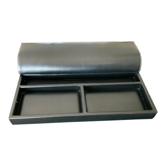 1980s Levenger Black Leather Desk Organizer For Sale