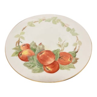 Painted Porcelain Plate Featuring an Apple Motif With a Gold-Trimmed Rim For Sale