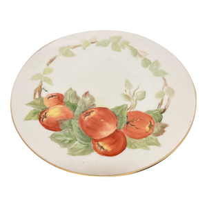 Painted Porcelain Plate Featuring an Apple Motif With a Gold-Trimmed Rim