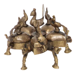 Antique Hindu Brass Box With Peacocks and Elephants