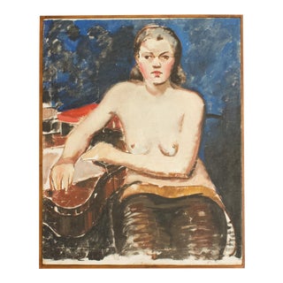 1930s French Seated Nude Painting, Framed For Sale