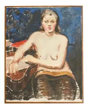 1930s French Seated Nude Painting, Framed