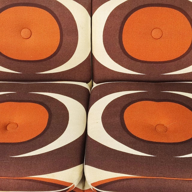 Set of 2 1970s Space Age design armchairs. Incredible original funky psychedelic upholstery, white laminate sides and...