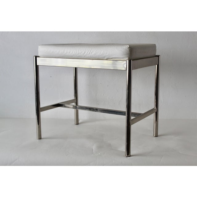 1970s George Koch & Sons Chrome Rectangular Padded Tufted Ivory Vinyl Seat Vanity Stool For Sale - Image 11 of 11