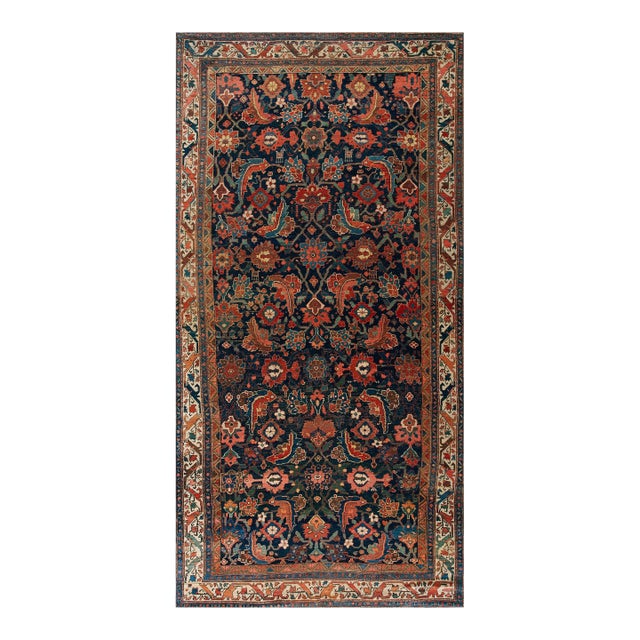 Excellent Navy Background Color With Ivory Border Tribal Style Antique Bijar Persian Rug For Sale