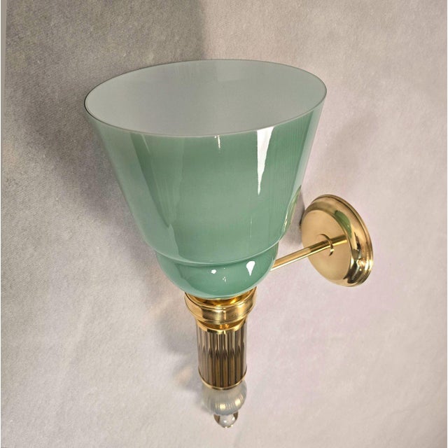 1990s Mid Century Modern, Celadon Green Murano Glass Sconces - a Pair For Sale In Dallas - Image 6 of 12