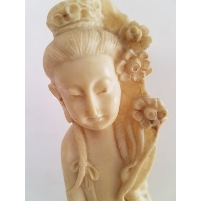 1940s Vintage Asian Cast Resin Male & Female Figural Sculptures - a Pair For Sale - Image 5 of 9