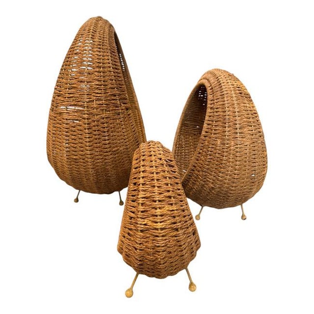 Wood Mid Mod Circle Baskets Set For Sale - Image 7 of 7