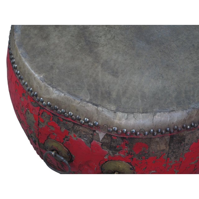 Late 19th Century 24” Inch Round Antique Chinese Red Drum For Sale - Image 5 of 6