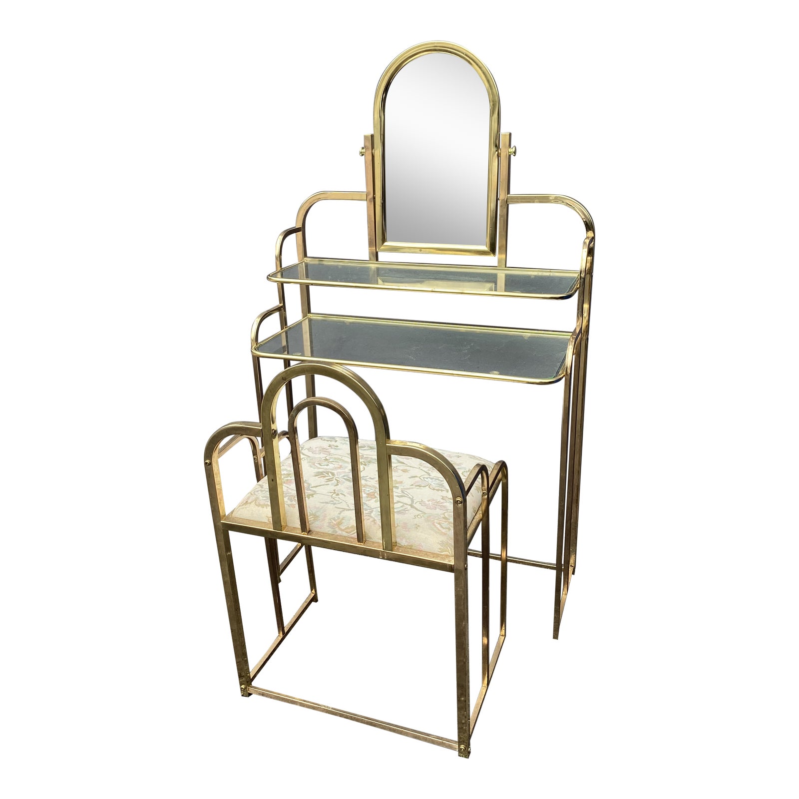 Mid Century Brass Vanity Table and Chair Chairish