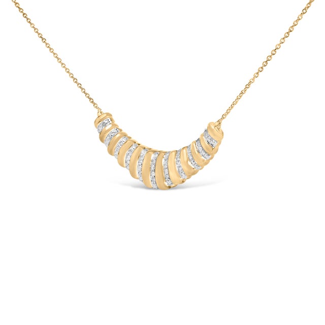 Haus of Brilliance Gold Vermeil 1/10 Cttw Diamond Bold Ribbed Pendant Necklace For Sale - Image 4 of 4
