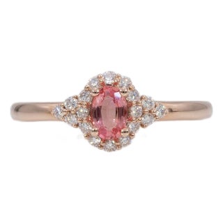 Aaa Padparadscha Sapphire Ring With Earth-Mined Diamond Accents: Solid 14k Gold, Size 6.75 For Sale