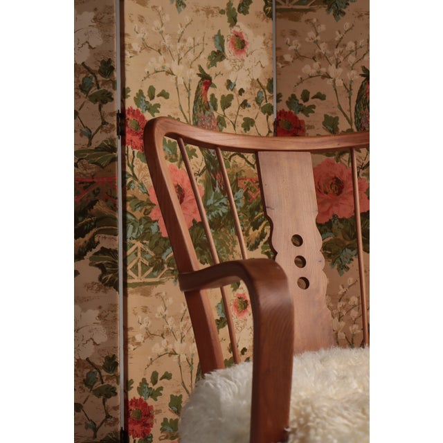 Vintage Scandinavian Chinoiserie Wood and Printed Fabric Room Divider For Sale - Image 17 of 18