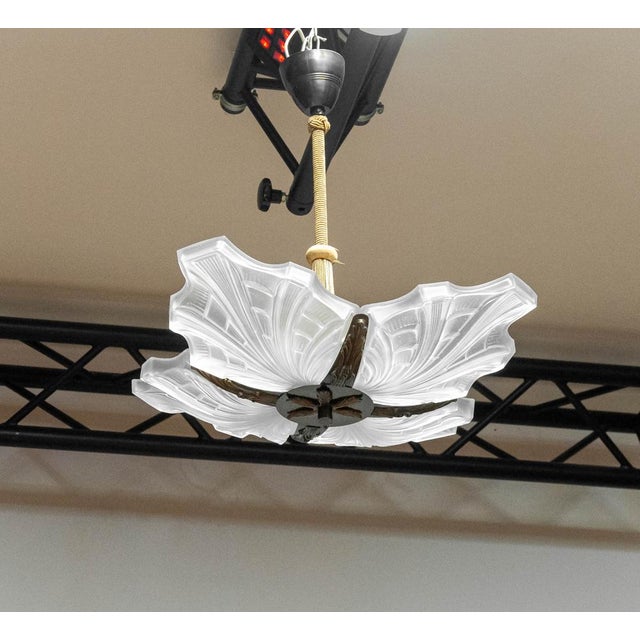 Art Deco Square Pendant with Frosted Art Glass, France, 1920s For Sale - Image 10 of 10