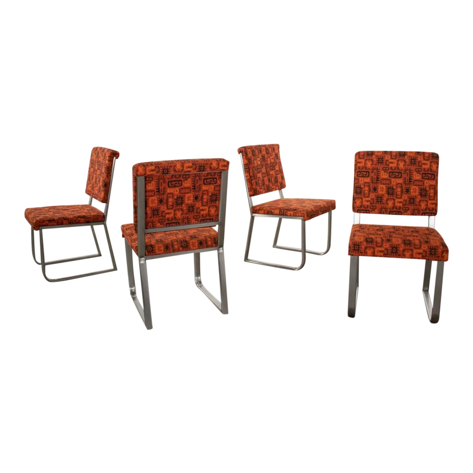 4 Streamline Modern Railroad Dining Car Chairs in Stainless Steel