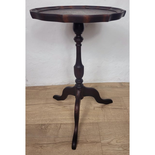Vintage Wine Tripod Table Piecrust Scalloped Edge English 1950 Postage Available For Sale - Image 13 of 18