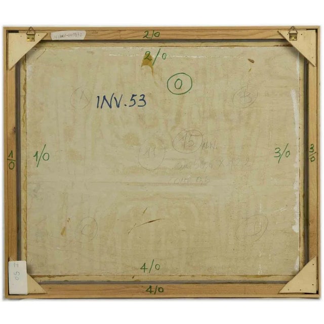 Abstract in yellow and blue is a contemporary artwork realized by Leo Guida in 1970s. Mixed colored tempera painting on...