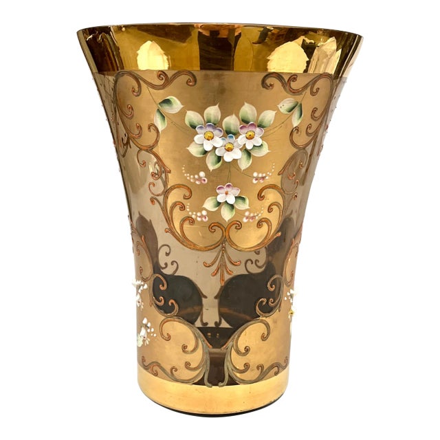 Vintage Czech Bohemian Amber Art Glass Vase For Sale