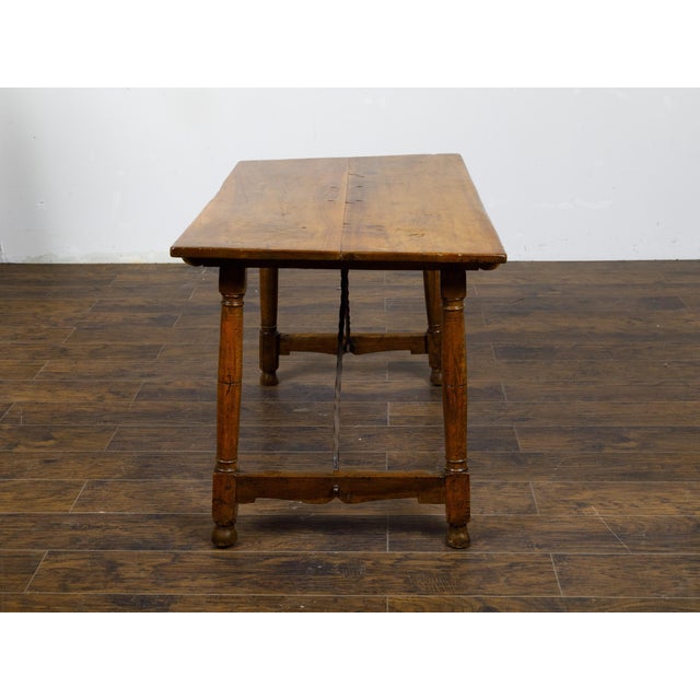 Italian 19th Century Walnut Console Table with Column Legs and Iron Stretchers For Sale In Atlanta - Image 6 of 12