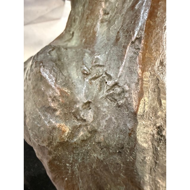 1960s Vintage Art Sculpture Plaster Bust of Woman Textured on Base Signed For Sale - Image 5 of 5