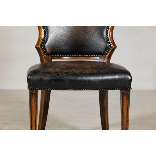 Black Black Leather Desk Chair with Carved Frame and Nailhead Trim For Sale - Image 8 of 12