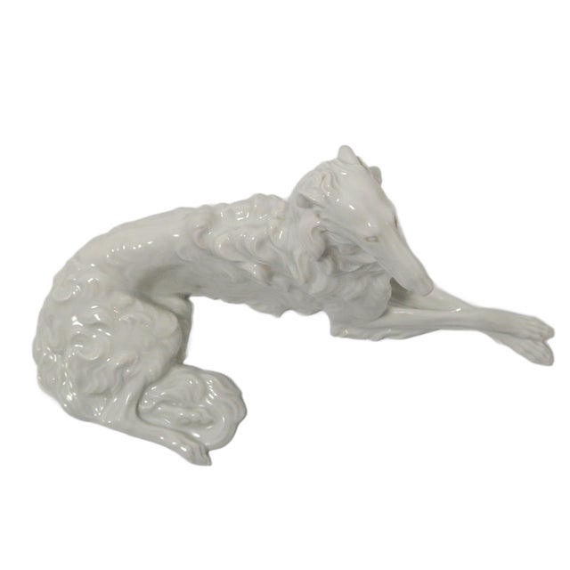 Ceramic Giant Augarten Wien Porcelain Borzoi Model 1713/Iii – Largest 11" Version – Handmade Vienna "White Gold" Sculpture For Sale - Image 7 of 8