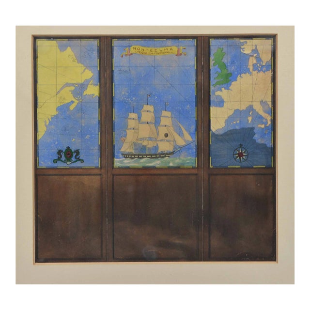 Watercolour Drawing of a Three Fold Screen Nautical Map by Kenneth Stevens Macintire For Sale