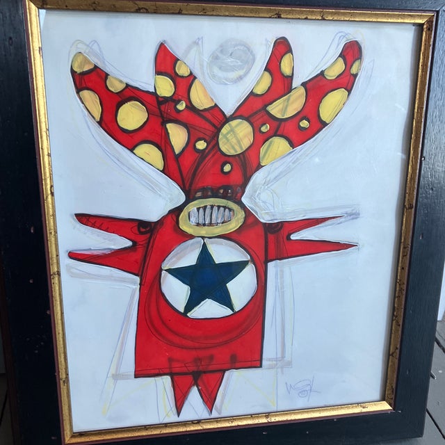 Original 12 x 14 painting on paper signed bottom right Overall size with wood frame is 16 x 18