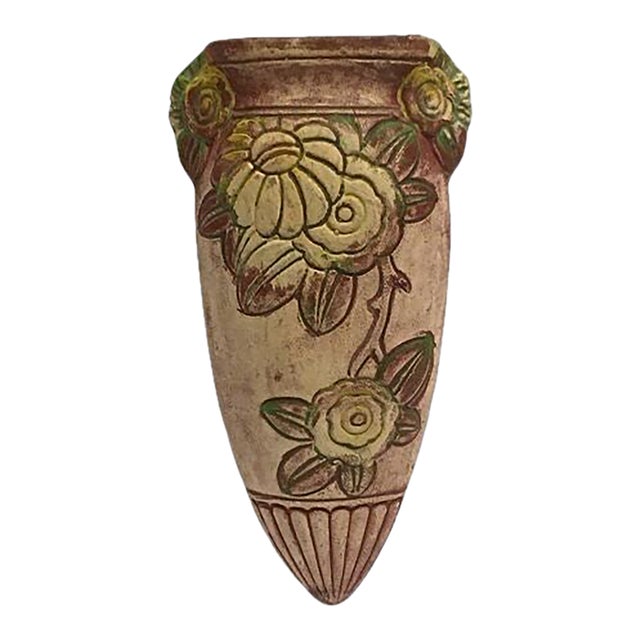 Antique Mexican Art Deco Floral Wall Pocket For Sale