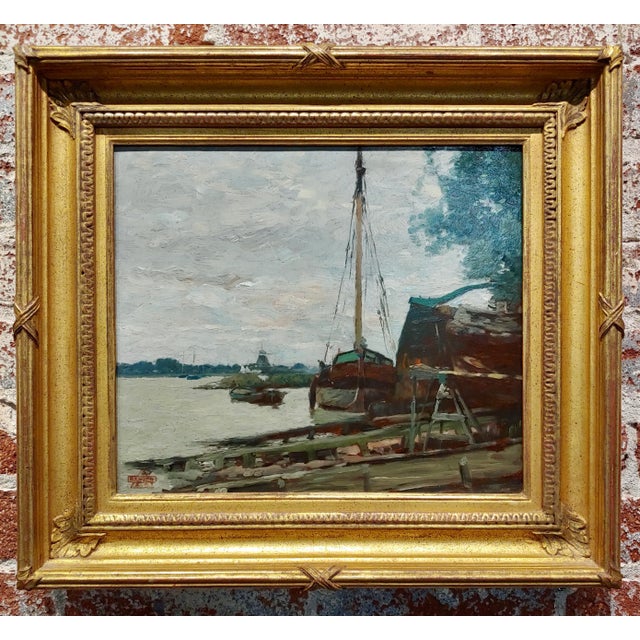 Henry Ward Ranger - New England Harbor Scene -Oil painting Impressionist Oil painting on canvas board -signed - circa...