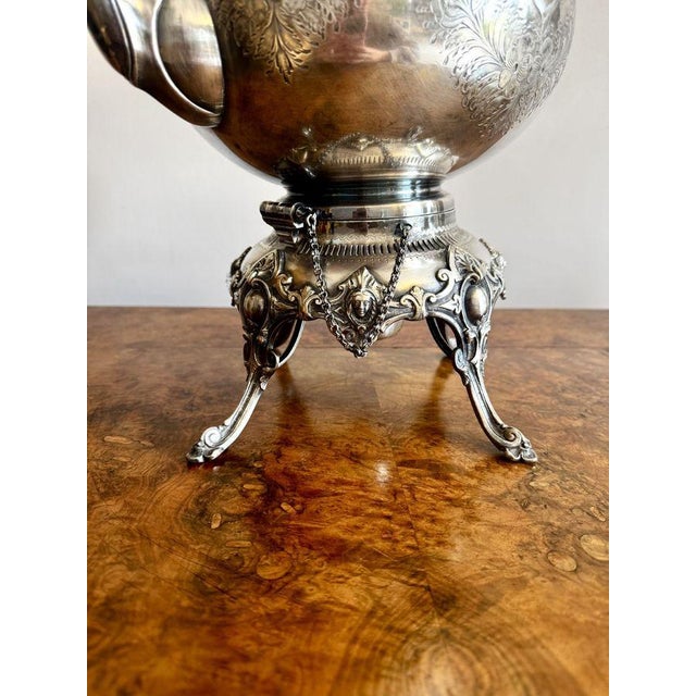 Antique Edwardian Silver-Plated Spirit Kettle on Stand, 1900, Set of 3 For Sale - Image 4 of 7