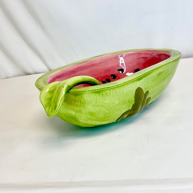 Ceramic Mid 20th Century Americana Folk Art Arts & Crafts Ceramic Watermelon Serving Bowl With Ladle - 2 Piece Set. For Sale - Image 7 of 12