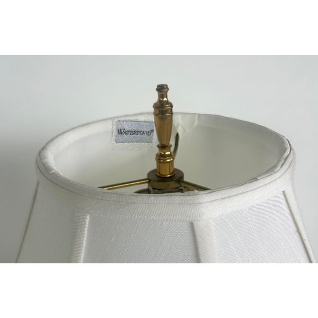 Waterford Cut Crystal "Overture" Lamps, Polished Brass, Shades, Pair For Sale - Image 9 of 11