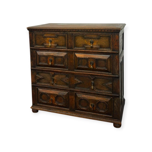 Antique Jacobean Style Carved Oak Dresser Chest of Drawers. For Sale - Image 14 of 15