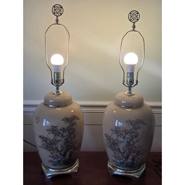Vintage 1983 Chinoiserie Ginger Jar Table Lamps - Matching Pair by Cycle II Corp For Sale - Image 13 of 16