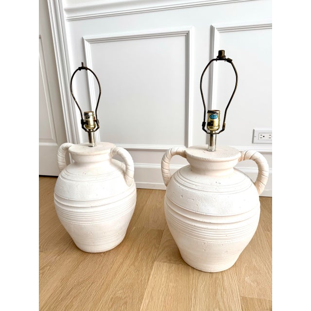 Rare Signed Sculptural, Hand-Made Danish Plaster Amphora Table Lamps by S + Mind, 1987, a Pair For Sale - Image 10 of 10