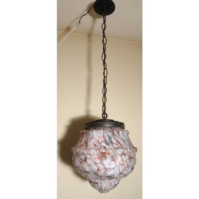 Art Deco Opaline Pate de Verre Chandelier with Relief Decorations, 1920s For Sale - Image 17 of 17
