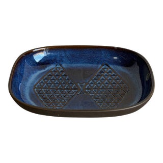 Einar Johansen Soholm Ceramic Serving Platter Deep Blue Triangle Pattern Denmark Mid-Century Modern 1960s For Sale