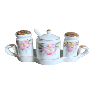 Antique, Early 20th Century Noritake Japan Azalea Porcelain Six-Piece Condiment Boat Set