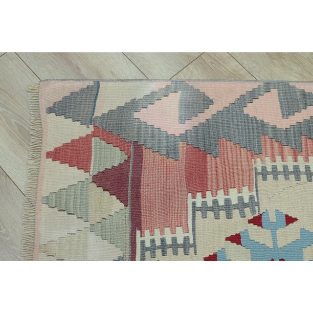 1970s Scandinavian Blue Flamestich Kilim Runner For Sale In Sacramento - Image 6 of 11