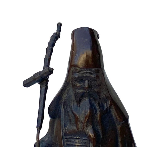 Vintage Handmade Bronze Metal Japanese Style Su Wu Figure Statue For Sale In San Francisco - Image 6 of 7