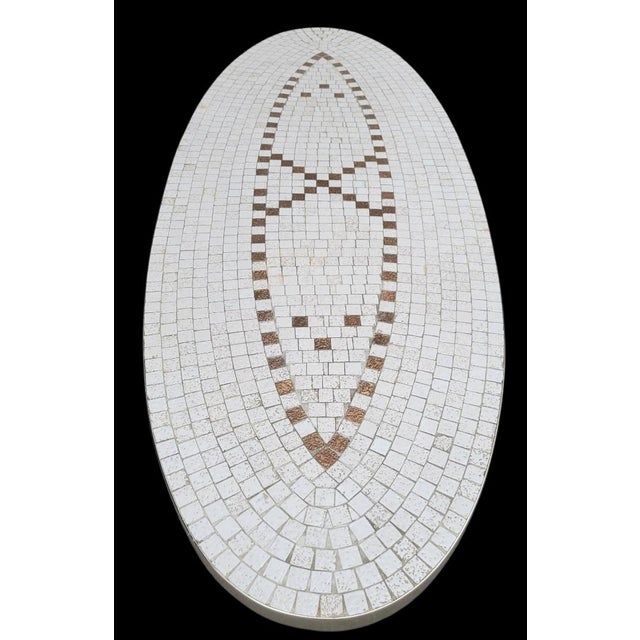 Vintage Mid-Century Modern Oval Mosaic White Bronze Tile Coffee Table For Sale - Image 10 of 12