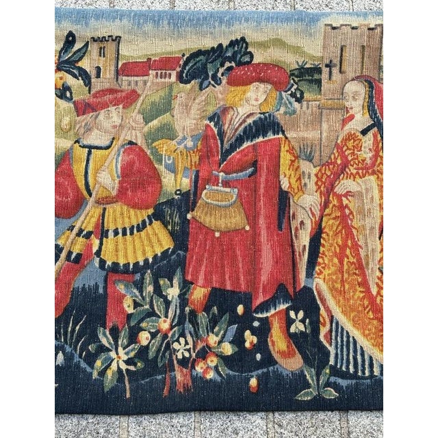 Discover the elegance of this mid-century French screen printed tapestry by hand featuring the exquisite design of the...