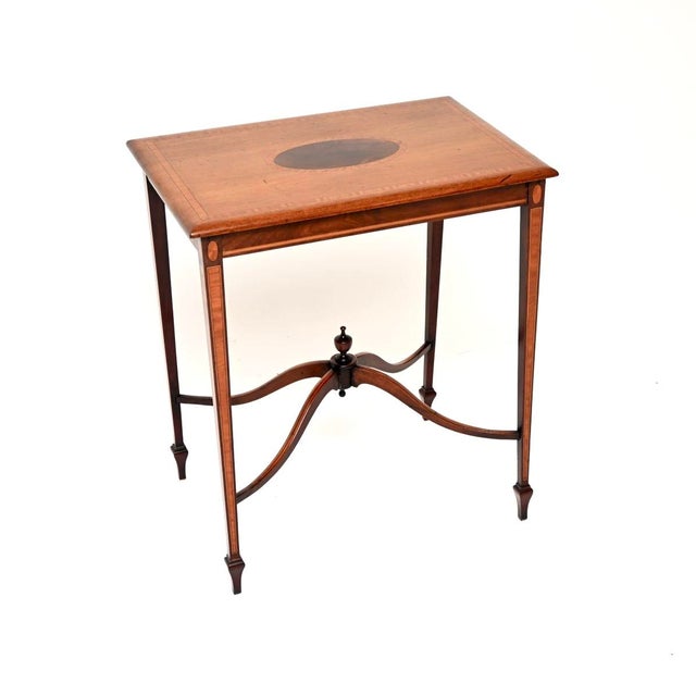 Brown Antique Edwardian Inlaid Walnut Side Table, 1890 For Sale - Image 8 of 8