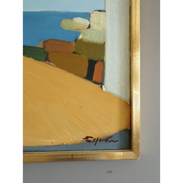 Paint Mid-Century Modern 'Seaside Passage' Vintage Coastal Landscape With Figure Oil Painting by Swedish Artist Eric Elfvén (1921–2008), Framed For Sale - Image 7 of 12
