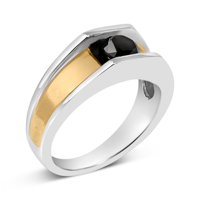 Contemporary Men's 14K Yellow Gold Plated Sterling Silver 1.0 Cttw Round Black Diamond Band Ring - Size 10.5 For Sale - Image 3 of 6