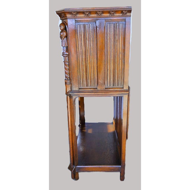 Antique Flemish-Style Gothic Revival Carved Oak Pass-Through Credence Cabinet, C. 1900. For Sale - Image 16 of 16