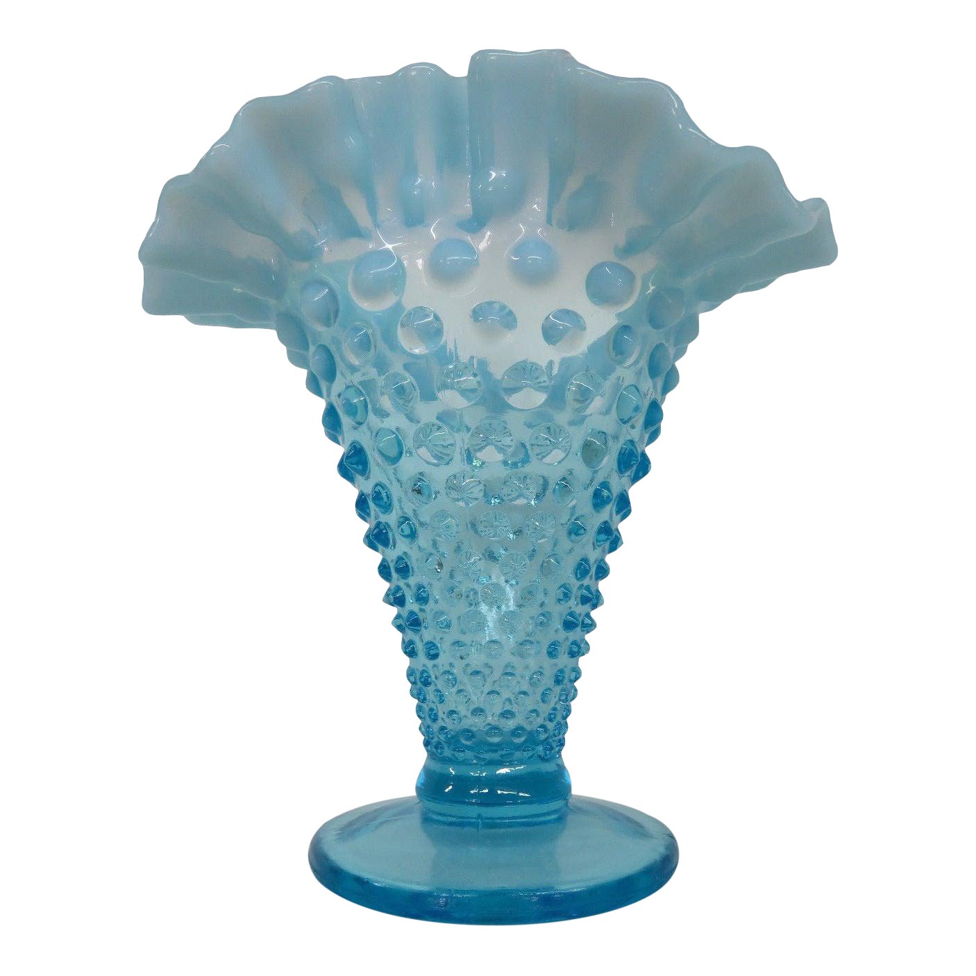Fenton Hobnail Aqua Blue Opalescent Small Ruffled Vase Chairish